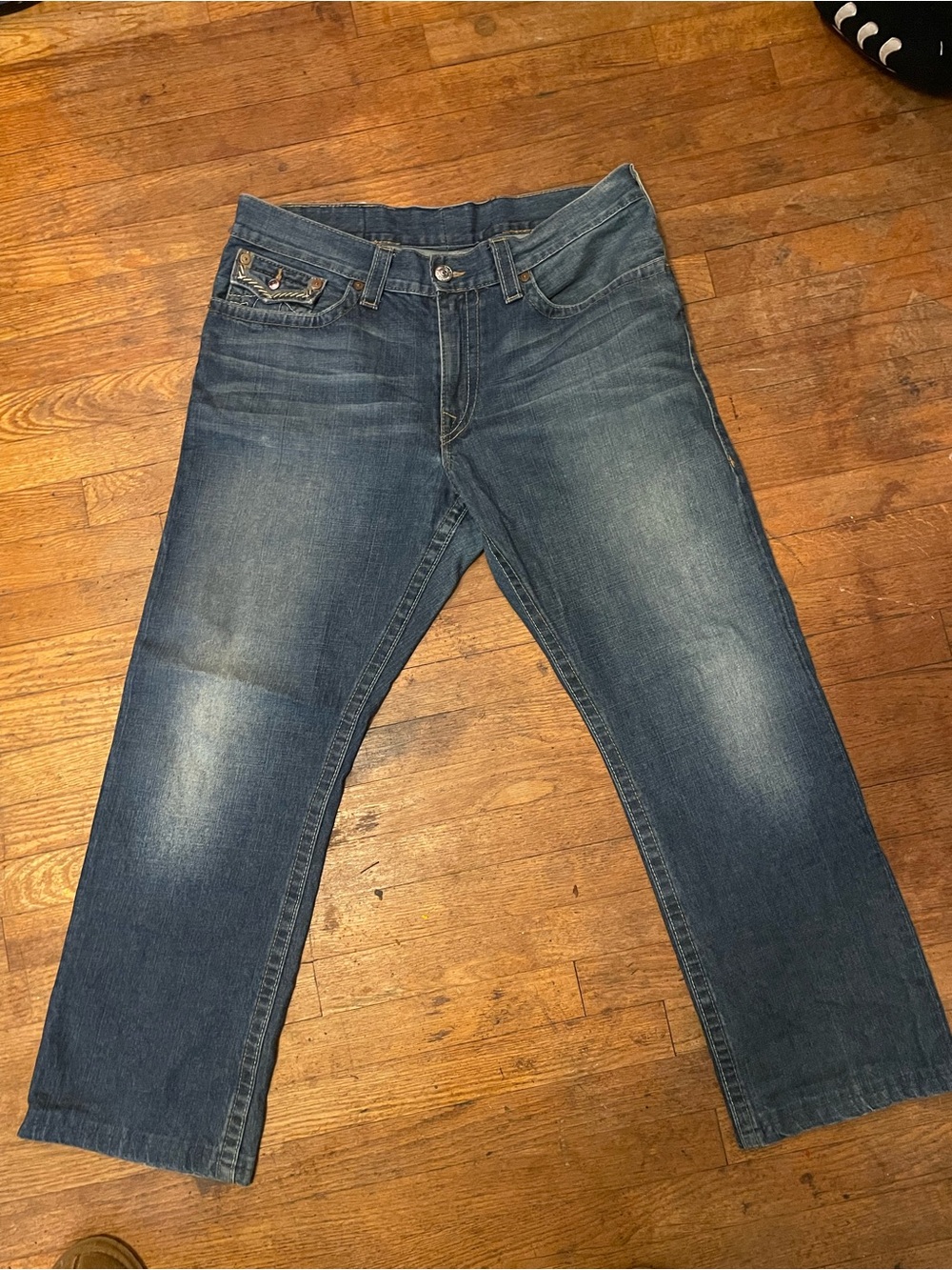 True Religion Men's Dark Blue Distressed Jeans